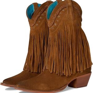 Fringe Suede Western Boots - Brown